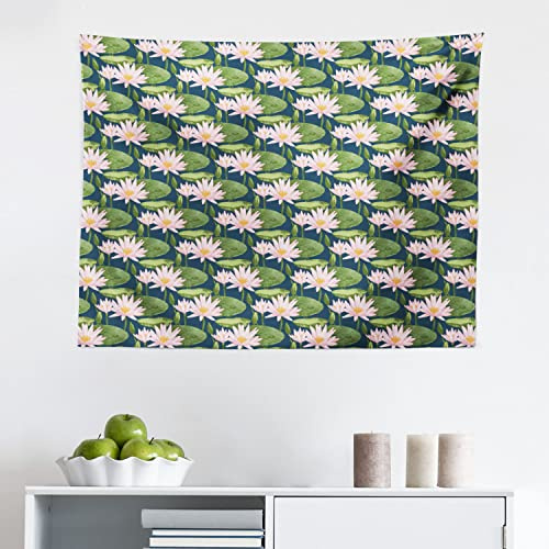 Ambesonne Lily Flower Tapestry, Hand Drawn Style Pink Blossoms on a Pond Aquatic Flora Feng Shui Garden, Fabric Wall Hanging Decor for Bedroom Living Room Dorm, 28 X 23, Multicolor