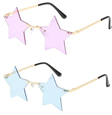 STOBOK 2 Paare Fünfzeigte Sternbrillen Mode Sonnenbrille Frameless Transparente Brillen Party Sterne Sonnenbrille Blau+ Lila