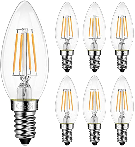 Belns Melns E14 LED Dimmbar Warmweiß, Kerzenform LED Lampen E14 Dimmbare, 5W (ersetzt 40W Glühbirne), 550 Lumen 2700 Kelvin LED Kerze Leuchtmittel Glas Kein Flimmern - 6 Stück
