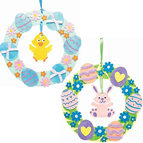HBell Easter Crafts Wooden Ornaments Set,Easter Wreath Wooden Crafts Hanging Crafts,Easter Eggs and Bunny for Kids Easter Party Supplies DIY Decor Home Wall Door Decor