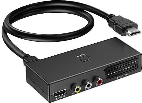 AIFHDAUF Conversor de euroconector a HDMI, convertidor RCA a HDMI, conmutador HDMI 3 en 1, Adaptador de vídeo Compatible con HDTV, Xbox PS5/4/3, DVD, N64, Wii, Xbox BLU, Sky STB, VHS VCR, PC