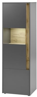 Furn.Design Vitrine Vitrinenschrank in Eiche Wotan Holz und grau matt modern Hochschrank Wohnzimmer Geschirrschrank mit Glas 50 x 155 cm Center (Vitrine 2)