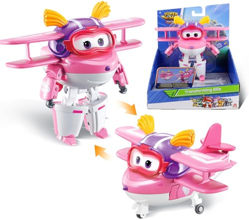 Super Wings Ellie flygplan, förvandlingsbar leksak och figur, tecknad förvandlingsbar robot, leksak för barn 3, 4, 5, 6, 7, 8 år, pojke, flicka - 12 cm, rosa