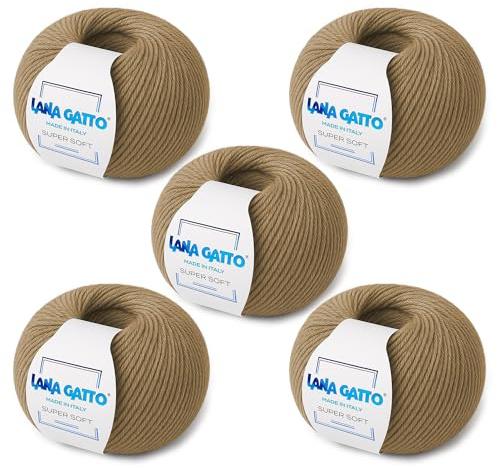 Super Soft Knitting Kit - 100% Merino Wool Mjukt garn, extrafin stickning Wool Made in Italy av Lana Gatto. Supermjuk linje. (5, Kamel - 14202)