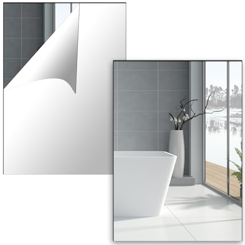 Olicky 2 Stück Selbstklebende Fliesenspiegel, A4 Spiegel zum Aufkleben Acrylspiegel für Badezimmer Wohnzimmer Schlafzimmer Wand Wanddekoration