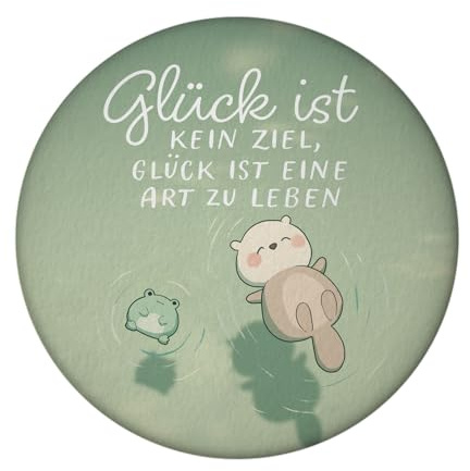 Otter und Frosch Magnet rund rund mit Spruch Glück ist Lebensart kein Ziel Süßes Kawaii Geschenk für Lebenskünstler Perfekt für Geburtstag Weinkeller