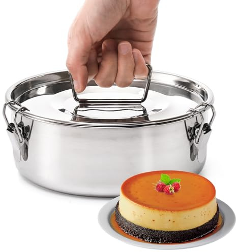 Okllen 18/8 Stainless Steel Flan Mold, 65 Oz Flan Pan with Lid and Handle, Flanera Flan Maker Mold Compatible with 6 Quart Instant Pot
