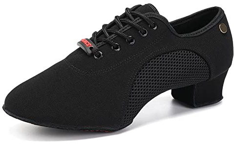 JUODVMP Uomo Scarpe da Ballo Latino Americano Allenamento Donna Chiuse con Lacci Salsa Tango Jazz Suola Scamosciata Tacco 3.5cm Modello 902, 40 EU