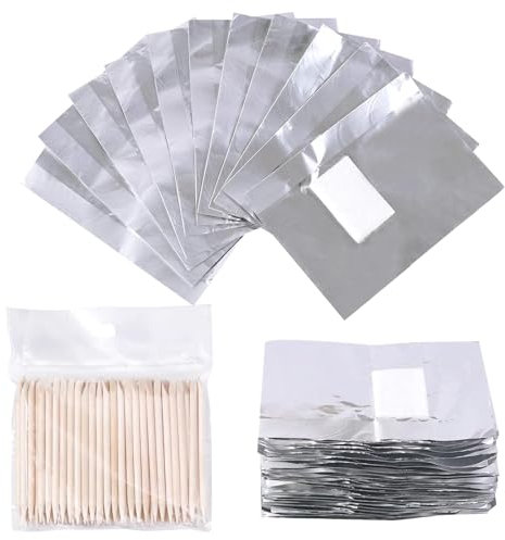 JCUGSBS 100 Pcs Papillotes en Aluminium, Tampons Dissolvants pour Vernis à Ongles en Aluminium, Feuille d'aluminium Dissolvant, Papillotes Vernis Semi Permanent, pour Retirer À Ongles Le Gel Ongle