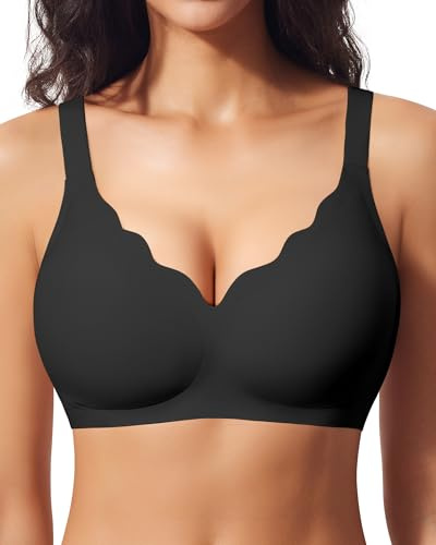 Ganado Sujetador sin Aros Mujer Sujetadores sin Costuras Push Up Comodos Bralette Cuello V con Relleno, Negro, S