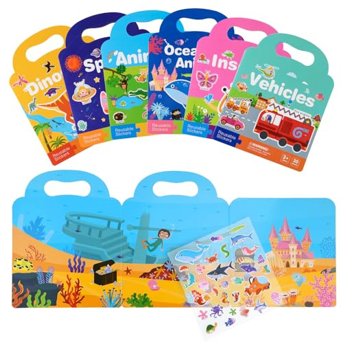 Candcamp Confezione da 6 adesivi riutilizzabili, adesivi 3D con 6 scene per apprendimento sensoriale educativo, per bambini dai 3 anni in su