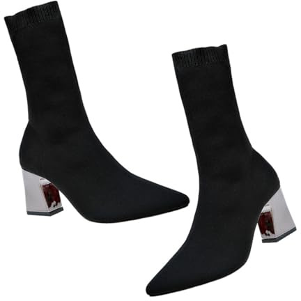 SHERCHPRY Botines De Mujer Punto Fino Con Tacón Grueso Botas De Invierno Otoño Diseño Elástico y Estable Para Uso Diario Elegantes Para Fiestas y Trabajo Talla Negra