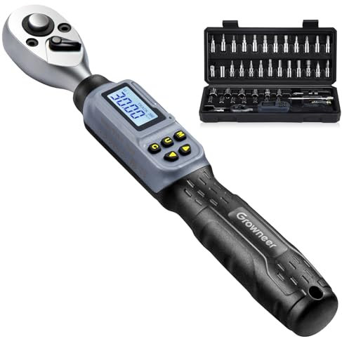 GROWNEER Digital Torque Wrench, 1.1-22.1 Ft-lbs/1.5-30 Nm, Motorcycles Bicycles,1/4 Drive Electronic Inch Pound Torque Wrench with Buzzer & LED Indicator,for Gunsmithing Bike Motorcycle