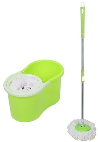 Scopa con secchio a pedale, scopa mocio con secchio centrifuga, testa girevole a 360°, mop in microfibra lavabili, per tutti i tipi di pavimenti (verde)