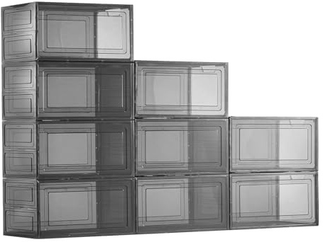 VEVOR Scatole Porta Scarpe, Adatte Fino alla Taglia 13 USA, 9 Scatole Porta Scarpe Trasparenti Impilabili con Porta Magnetica, Contenitori in Plastica per Stivali e Cappelli, Nero Trasparente