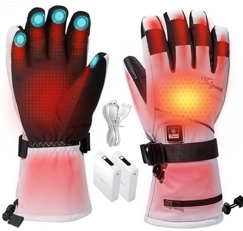 Telguua Guantes Calefactables para Hombre Mujer con Batería de 5500mAh 7.4V Recargables Eléctricamente,3 Temperaturas Ajustables Pantalla Táctil Gruesos Impermeables a Prueba de Viento para Exteriores