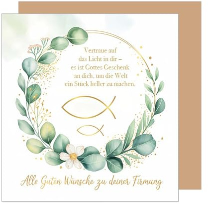 Edition Seidel Premium quadratische Glückwunschkarte zur Firmung mit Umschlag. Firmungskarte mit Spruch Karte Grußkarte Junge Mädchen Jugendliche Fisch Segenswünsche (FIQ123 SW025)