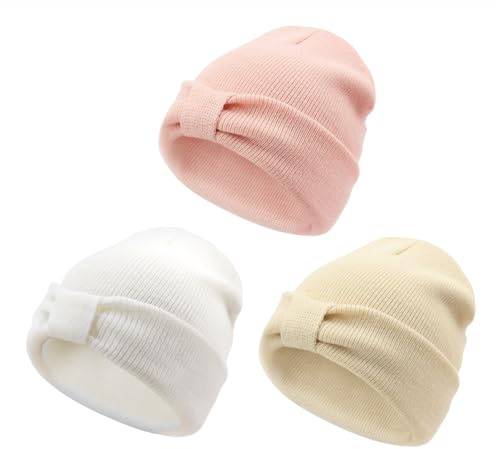 DRESHOW Bonnet pour Bébé Bonnet Hiver Bébé Unisexe en Tricot Doux avec nœud pour Garçon Fille Beanies Chaud pour 0-6 Mois