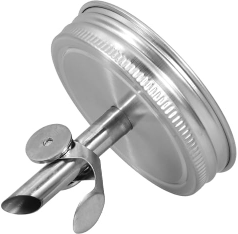 TEHAUX Coperchio Beccuccio per Barattolo in Acciaio 304 Apertura e Chiusura Automatica Compatibile Bottiglie da 70 MM Accessorio per Versare Olio Aceto e Salse in Cucina