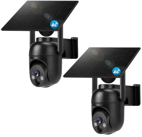 GLEEMALL 4G LTE Cellular Security Cameras Solar Powered No WiFi Security Camera Outdoor Wireless Built-in SIM Card 2K Color Night Vision 360° View Motion Detection 2-Way Audio 2 Packs