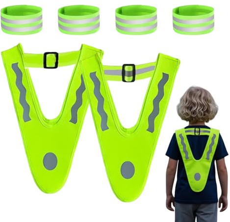 Reflexväst För Barn, 2 Stycken Barn V-Formad Säkerhetsväst Med 4 Reflekterande Band, Högsynlighetskläder För, Användning Vid Bygg, Löpning, Cykling, Natt, Skola, Camping, Vandring, Pendling