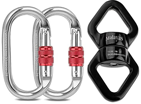 Aerial Silks Swing Swivel Accessories - Yoga Swing 360° Micro Swivel Swivel - Suitable for Hammock, Aerial Yoga, Aerial Silks,Rotational Device with Carabiner Set, Indoor and Outdoor Rock Climbing