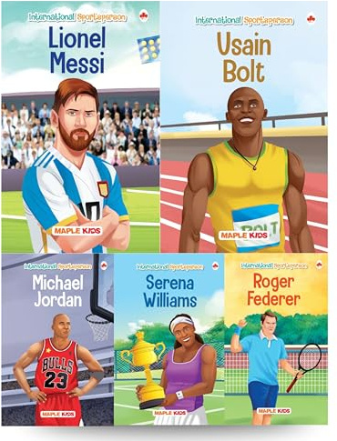 Story Books for Kids - Sportspersons (Set of 5 Books) (Illustrated) - International Sportsmen - Messi, Roger Federer, Serena Williams, Michael Jordan, Usain Bolt - Biographies for Children - Age 6+