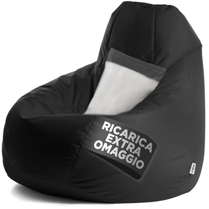 Avalon - Puff Poltrona Sacco XXL Jive Deluxe Sfoderabile, Pouf Sacco di Qualità Sartoriale, Bean Bag per Sedersi Ergonomico, Tessuto Antistrappo Impermeabile, Made in Italy(95x135cm-Nero)