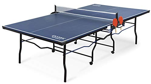 EastPoint Foldable Ping Pong Table - Blue, 15mm - Built-in Storage for Table Tennis Equipment - Warp-Resistant for Outdoor Ping Pong Top - Easy-Roll Lockable Wheels for Indoor & Basement Games