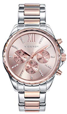 Viceroy Reloj Analógico Mujer de Acero Inoxidable - 36 mm - Movimiento de Cuarzo - Esfera Rosa con Circonitas - Resistente al Agua 5 ATM - Colección Chic – 40930-73
