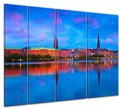 Keilrahmenbild - Hamburg - Bild auf Leinwand 180 x 120 cm 4tlg - Leinwandbilder Bilder als Leinwanddruck Städte & Kulturen Europa - Deutschland - Hamburger Alster