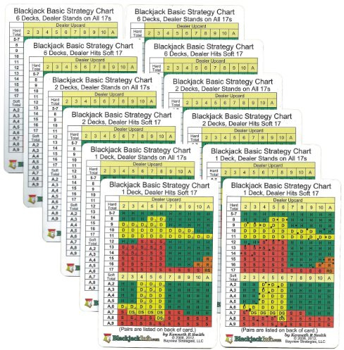 Advanced Blackjack Strategy Cards, Set Of 12
