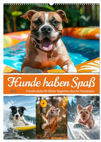 Hunde haben Spaß (Wandkalender 2026 DIN A2 hoch), CALVENDO Monatskalender: Fotoähnliche KI-Bilder begleiten durchs Hundejahr