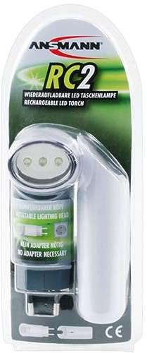 ANSMANN Lampe torche rechargeable sur le secteur RC2 (1 pce) – Lampe de poche avec tête pivotante – Petite lampe LED de 40 Lumen pour une portée de 20 m