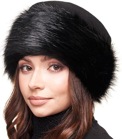 Futrzane Classic Toque - Chapeau Russe pour Femme - Bonnet Polaire en Fourrure (S, Noir - Noir Classic)