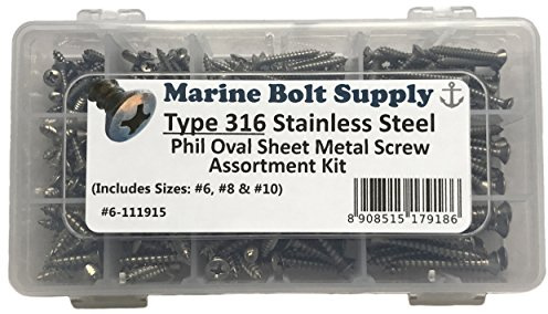 Marine Bolt Supply Type 316 Stainless Steel Phillips Drive Oval Head Sheet Metal Screw Kit - 6-111915