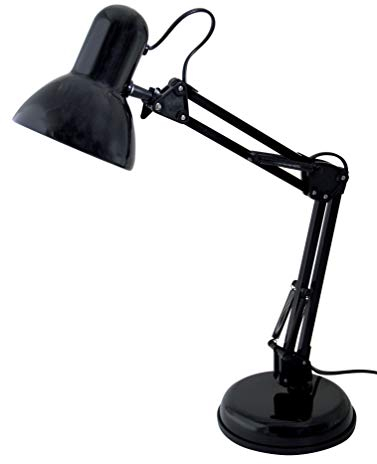 VELAMP Charleston XL - Lampada da scrivania con braccio Articolato - Attacco lampadina E27 – Compatibile con lampadina LED - Base e Pinza Clip - Design Architetto – Colore Nero