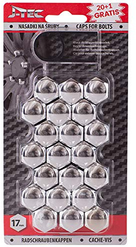 J-Tec Set universal hjulmutter/bultskydd – krom syntetiskt material – 17 mm – set med 20 + 1 stycken