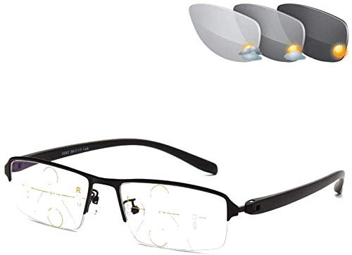 Progressive Multifocal Lens Reading Glasses Men's Presbyopia Hyperopia Glasses Sun Photochromic Glasses Myopia and Hyperopia Diopter Glasses,Black,+1.50