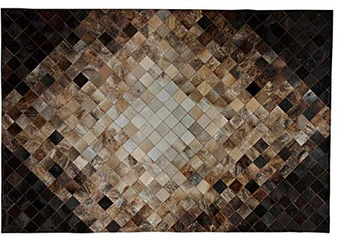 QHF Alfombra de Cuero de Vaca para Dormitorio, Alfombra geométrica Rectangular de Empalme a Mano, alfombras de Cuero Genuino de Ocio Interior Moderno