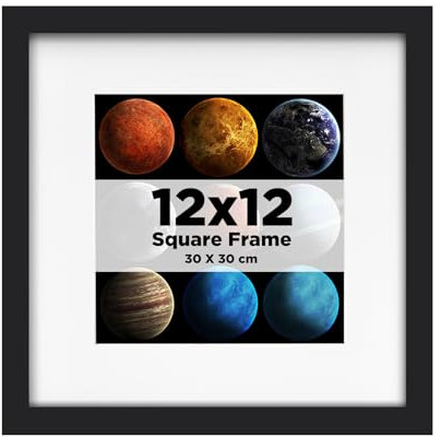 EGOFINE 12x12 Picture Frame, Solid Wood Photo Frame with Acrylic Glass for Picture 8x8 with Mat or 30x30cm without Mat, Square Frames for Portrait, Printing, Landscape, Black