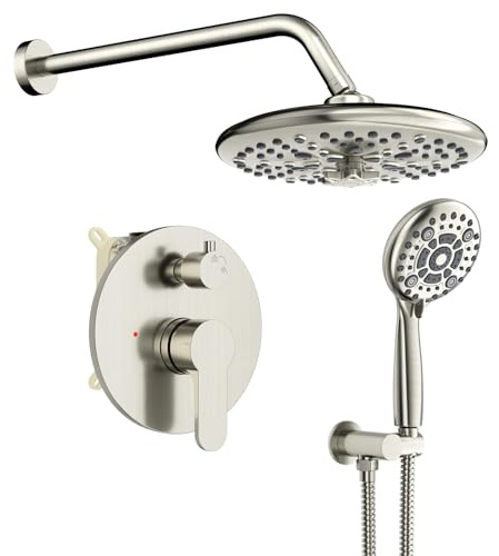 SR SUN RISE Shower Faucet - 10 Inch Multifunctional High Pressure Shower Head System with Handheld Shower Head Fixtures - Valve Included - Brushed Nickel