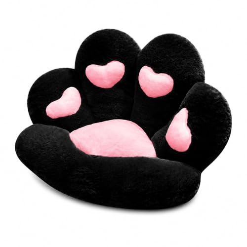 Firecos Cuscino per Sedia Zampa di Gatto, Cuscino in Peluche a Forma di Zampa Carino, Cuscino Caldo Morbido per Poltrona per Sala da Pranzo Camera da Letto Ufficio 70X60cm (Nero)