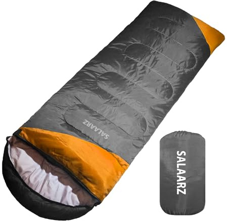 SALAARZ Sleeping Bag for Adults 3-4 Season Waterproof Lightweight Sleeping Bag for Men, Women, Camping, Outdoors with Bag (Orange-Grey)