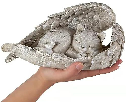 Statua a forma di angelo per cani/gatto, con ali d'angelo, Statua Commemorativa Statua di Gatto Angelo Dormiente in Resina, pietra commemorativa per la casa, il giardino, il cortile (Grande Gatto)
