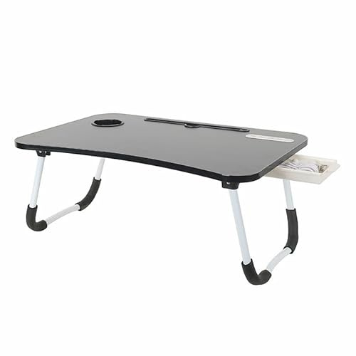 Meta Laptopbord med låda, knäbricka, knäskrivbord, vikbar frukostbricka för soffa, säng, terrass, balkong, trädgård (svart)