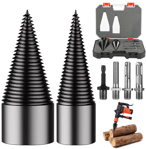 MONCAP Taladro Divisor de Leña 32+42mm Cortador de Troncos Cortador de Troncos Broca Cono leña juego de brocas con 4 mangos para taladro máquina madera Cortador de troncos eléctrico