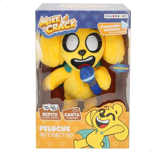 ColorBaby Mikecrack, Peluche Interactivo, Perro Mike, con música, Grabación y reproducción de Voz, Juguete Personaje Youtube, 29 cm, Canta Chocolate con Almendras, Repite lo Que Dices (85423)