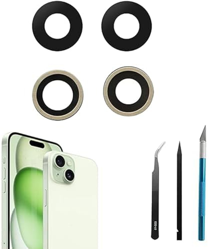 2 Stück 15 Plus Rückkamera-Glaslinse Ersatz für iPhone 15 Back Rück Kamera Glas Linse Ersatz mit Reparatur-Werkzeug-Kit, Kratzfest und wasserdicht