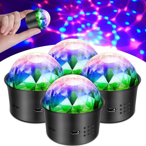 Mini Discokugel, Kleine Partykugel 5V Discolicht LED Partylicht Discoeffekt, Stimmgesteuertes USB Disco Stimmungslicht Batterie für Kinder Zimmer Geburtstag Party Deko, 4 Stück